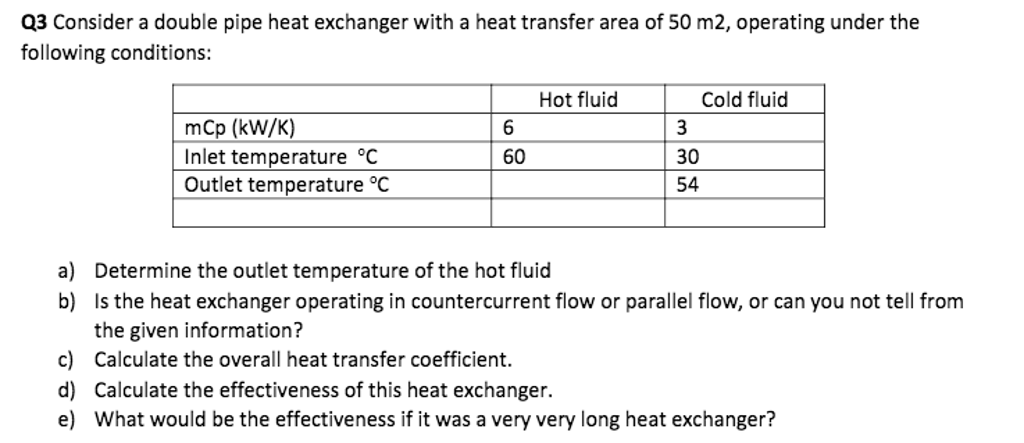 Solved Consider a double pipe heat exchanger with a heat | Chegg.com