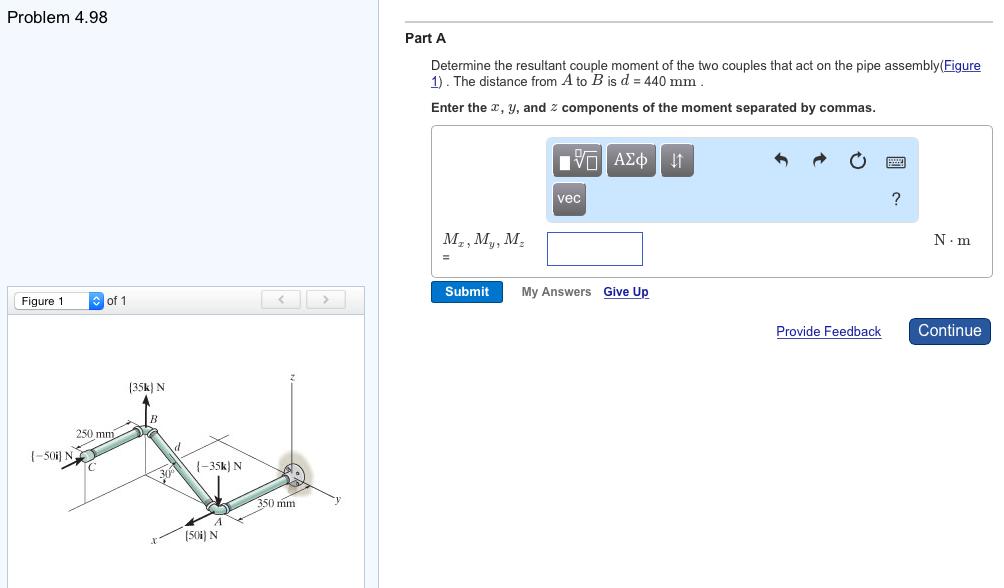 Solved Problem 4.98 Part A Determine the resultant couple | Chegg.com