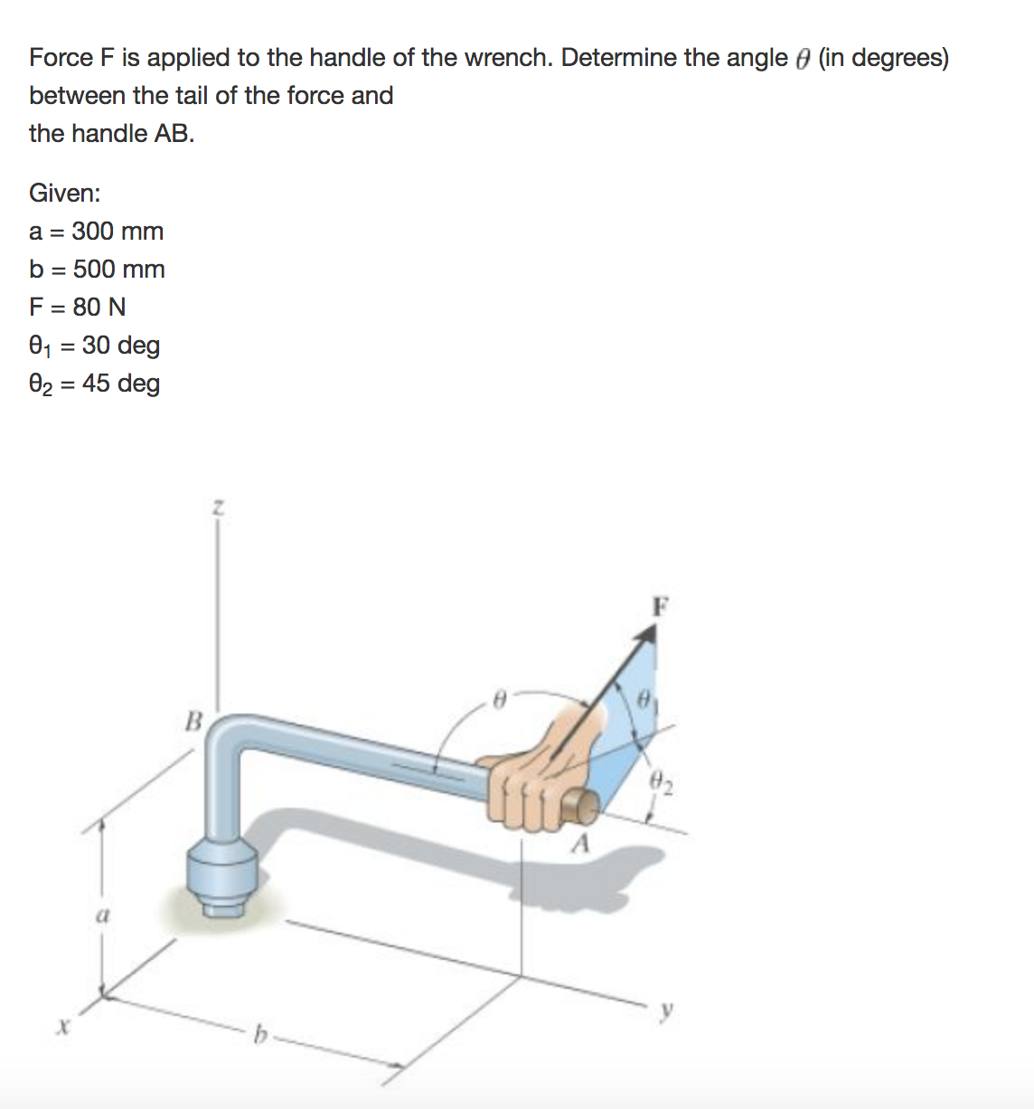 Solved Force F is applied to the handle of the wrench. | Chegg.com
