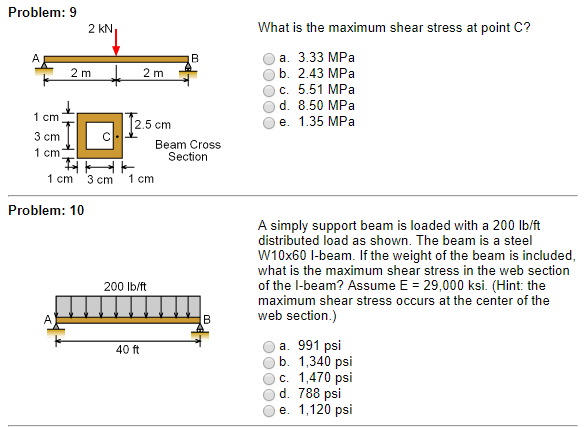 Solved Problem: 9 2 kN What is the maximum shear stress at | Chegg.com