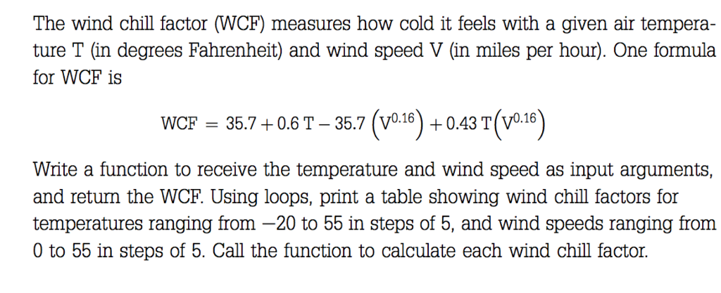 Solved The wind chill factor (WCF) measures how cold it | Chegg.com