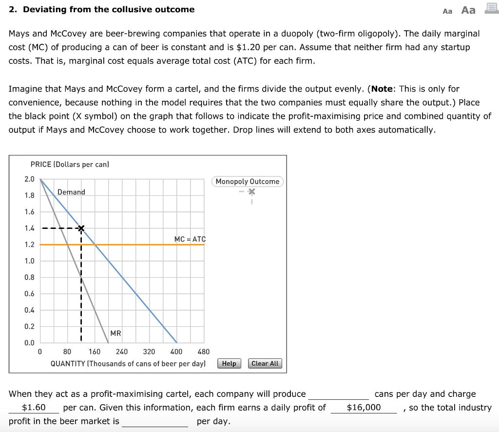 Solved 2. Deviating from the collusive outcome Aa Mays and | Chegg.com