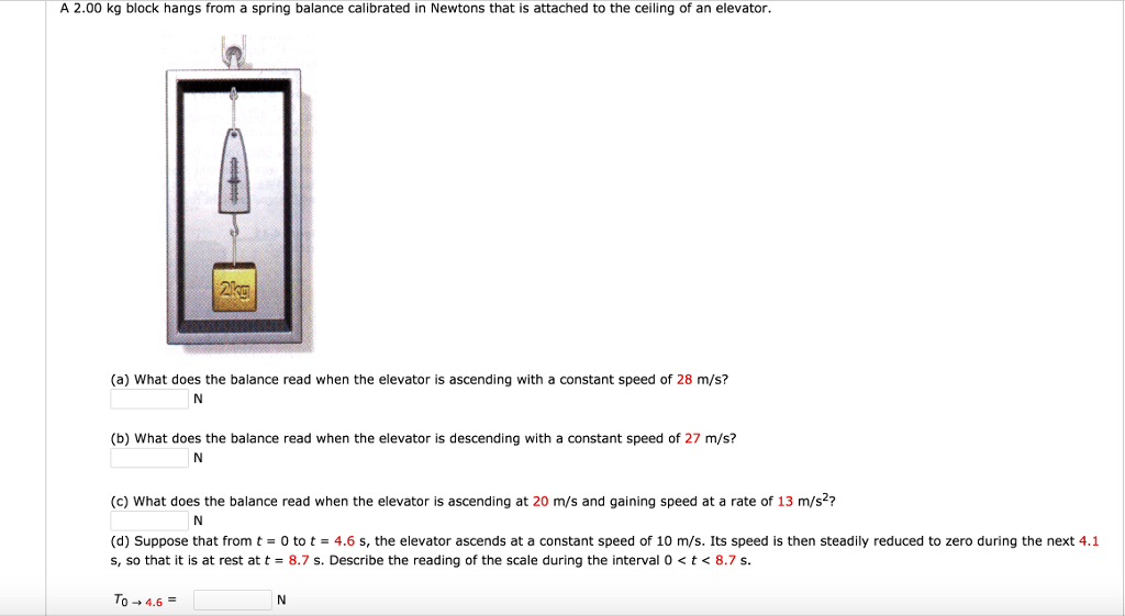 Solved A 2.00 kg block hangs from a spring balance