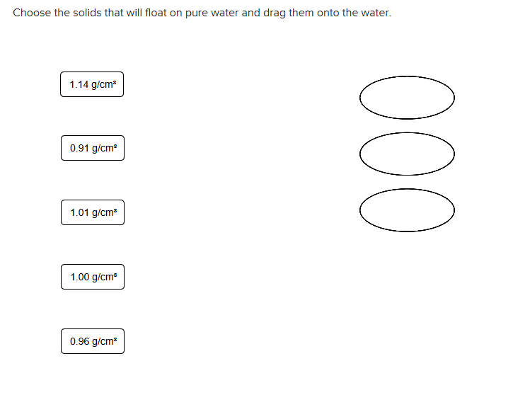Solved Choose the solids that will float on pure water and