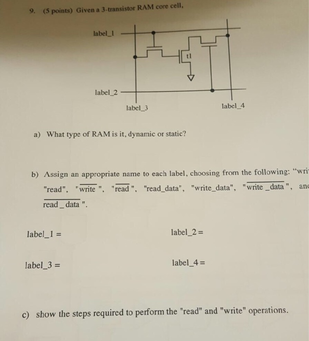 Solved Given a 3transistor RAM core cell. What type of RAM