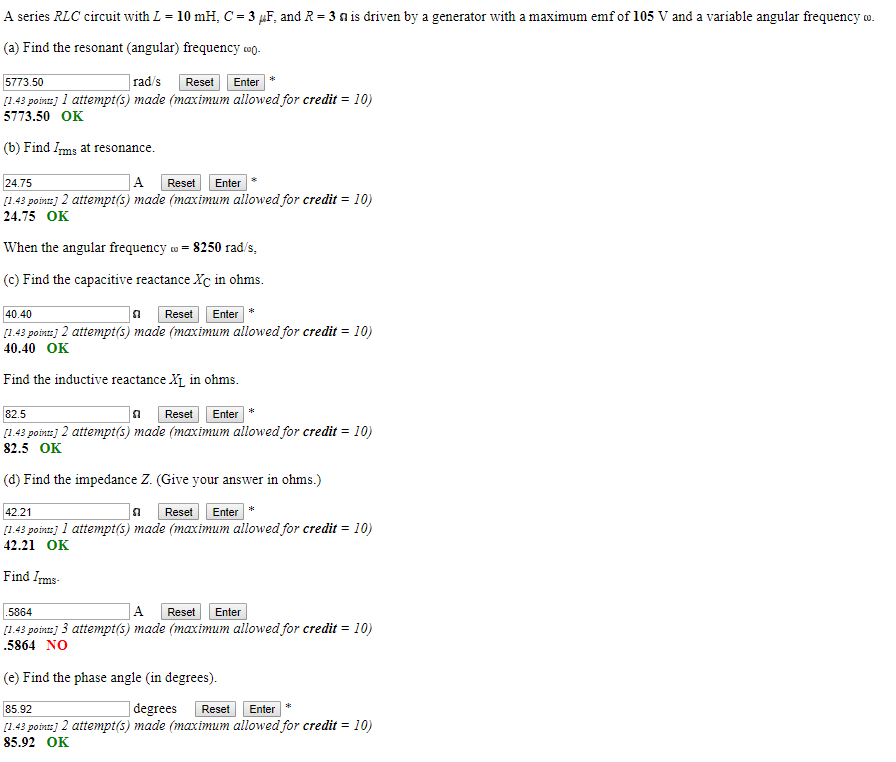 Solved A series RLC circuit with L = 10 mH, C-3 ?F, and R-3 | Chegg.com