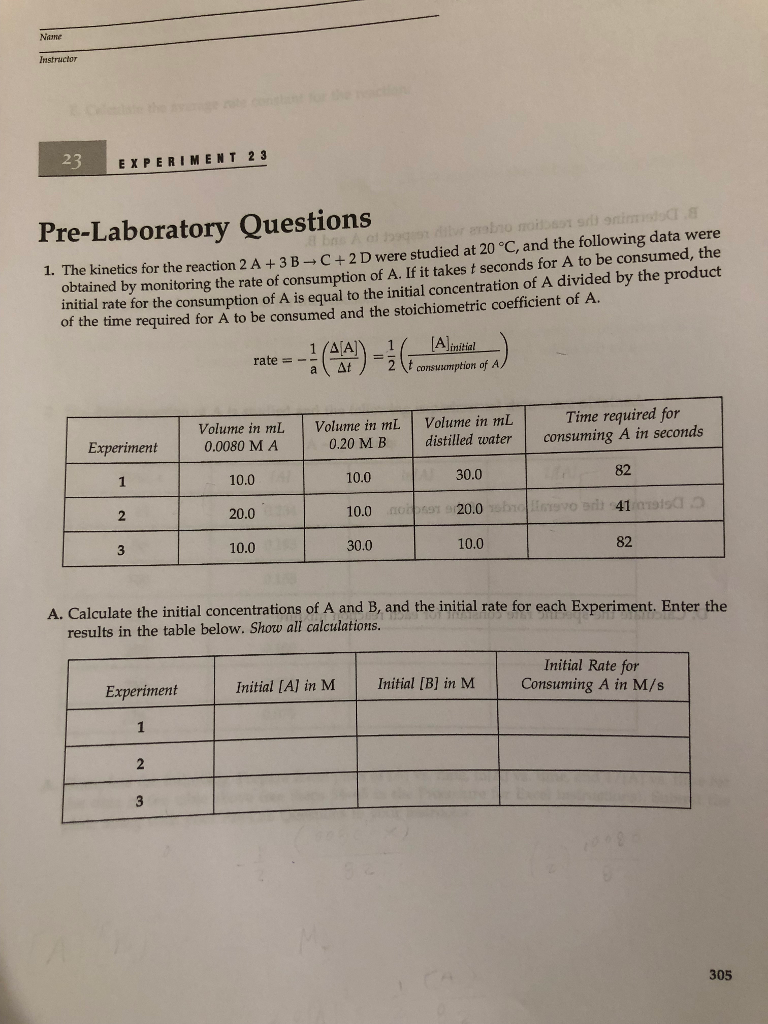 Solved Name 2 EXPERIMENT 2 3 Pre-Laboratory Questions 1. The | Chegg.com