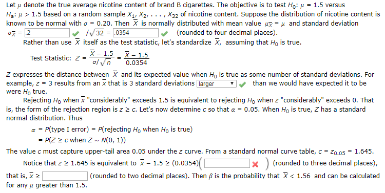 Solved Let μ denote the true average nicotine content of | Chegg.com