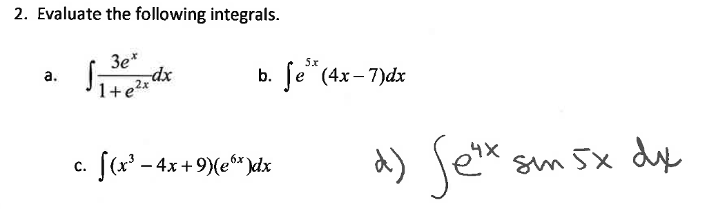 Solved 2. Evaluate the following integrals. 3e* 1 e a. b. |e | Chegg.com