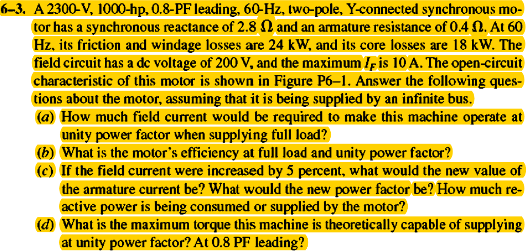 Solved A 2300 V, 1000-hp, 0.8-PF leading, 60 Hz, two-pole, | Chegg.com