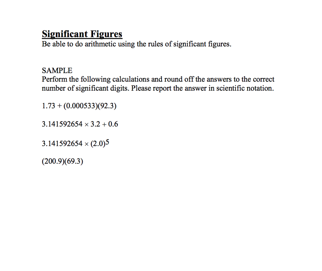 Solved Significant Figures Be Able To Do Arithmetic Using | Chegg.com