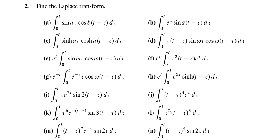 Solved 2. Find the Laplace transform e* sin a (t-r) d ? 0 | Chegg.com