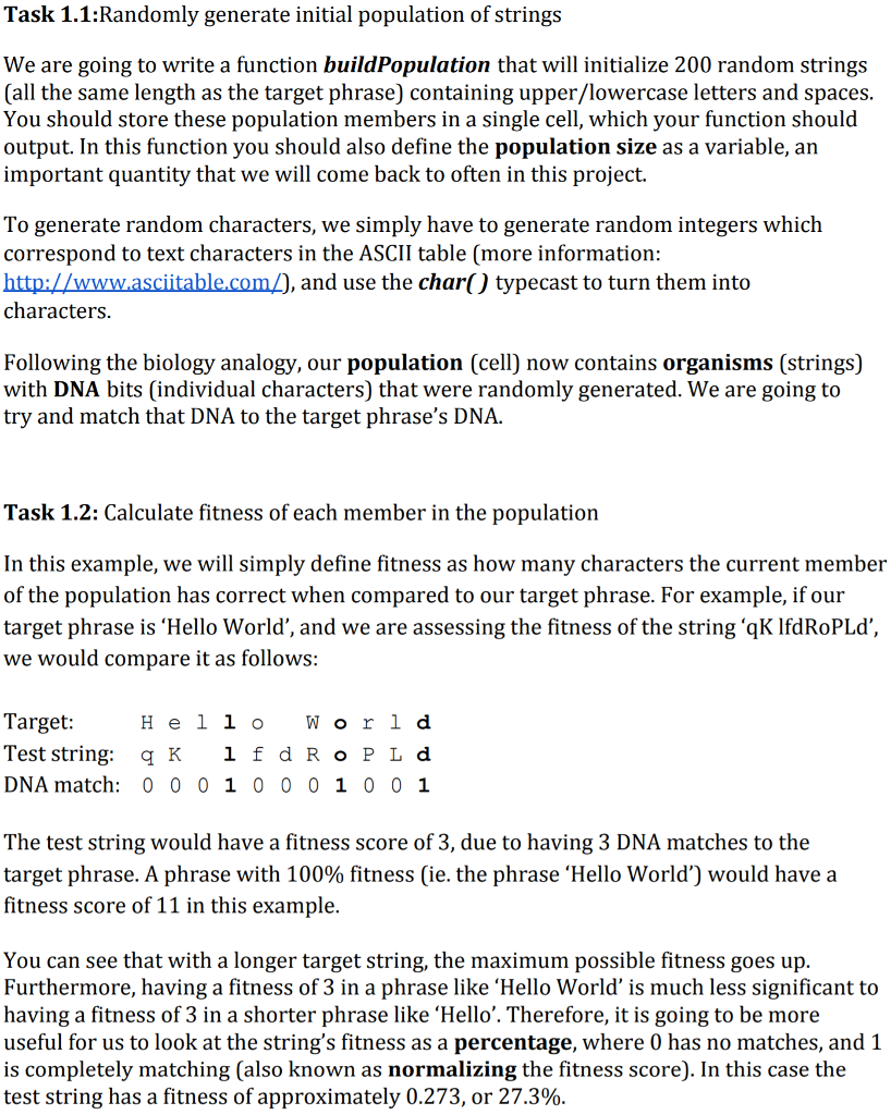 Task 1.1:Randomly generate initial population of | Chegg.com