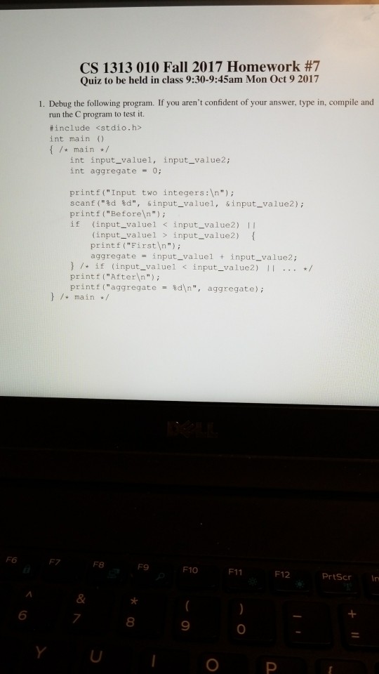 Solved CS 1313 010 Fall 2017 Homework #7 Quiz to be held in | Chegg.com