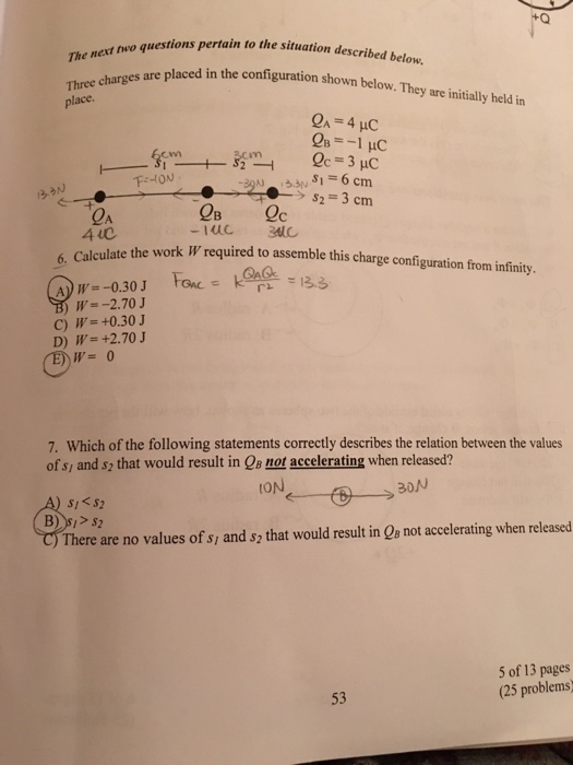 Solved Three charges are placed in the configuration shown | Chegg.com