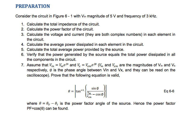 Solved PREPARATION Consider the circuit in Figure 6- 1 with | Chegg.com