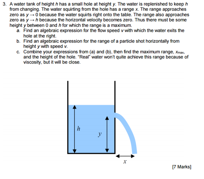 Solved A water tank of height h has a small hole at height