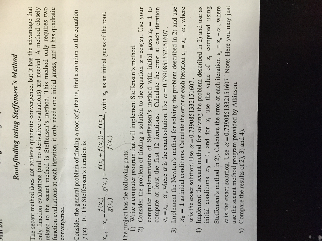 Solved Rootrfinding using Steffensen's Method The secant | Chegg.com