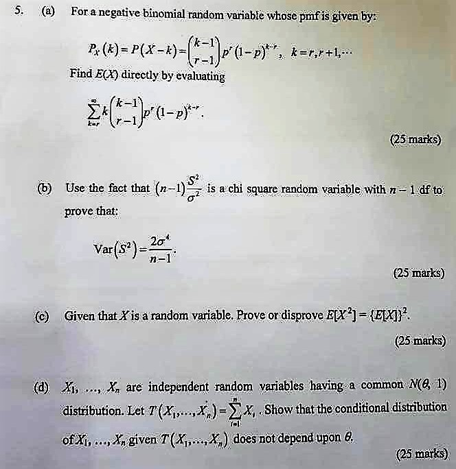 Solved for a negative binomial random variable whose pmf is chegg