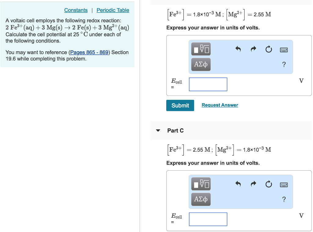 Solved Constants Periodic Table Fe3+1.8x10-3 M; Mg2+2.55 M A