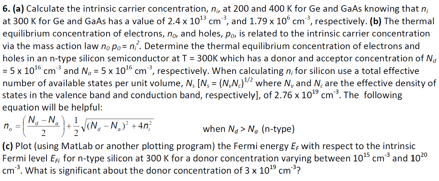 Calculate the Intrinsic carrier concentration; n_i at | Chegg.com