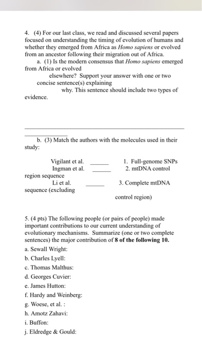 Solved For our last class, we read and discussed several | Chegg.com