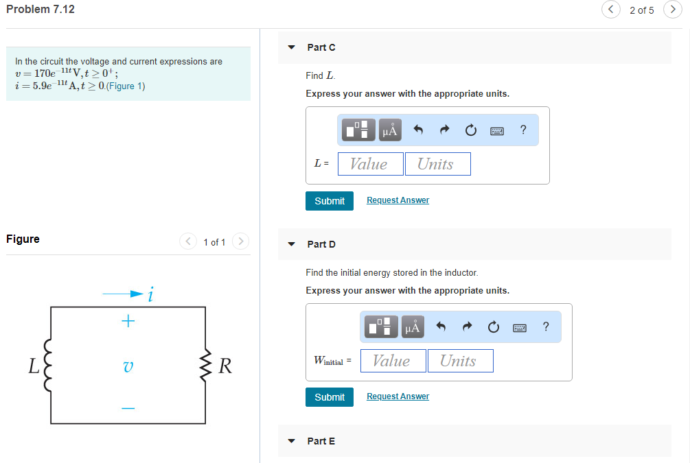 Solved Problem 7.12 2 of 5 > ? Part A In the circuit the | Chegg.com