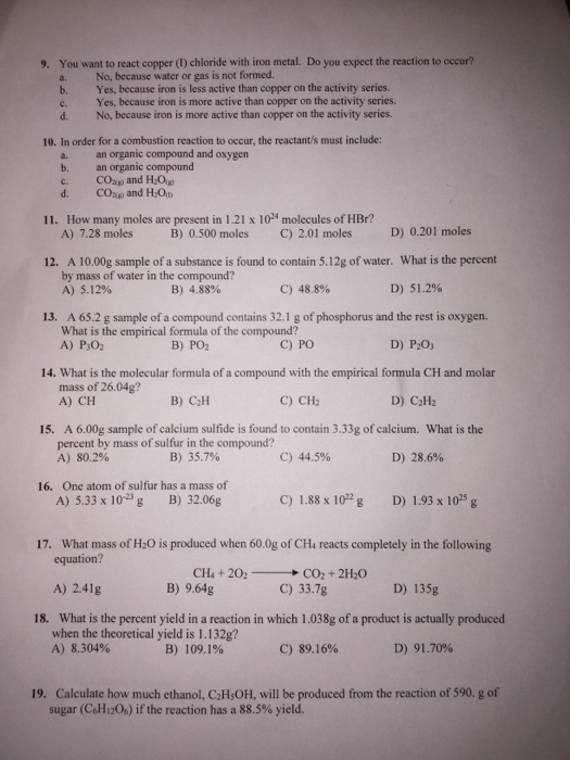 Solved You want to react copper (I) chloride with iron