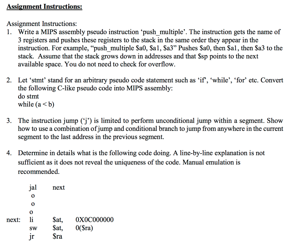 Solved Write A MIPS Assembly Pseudo Instruction | Chegg.com