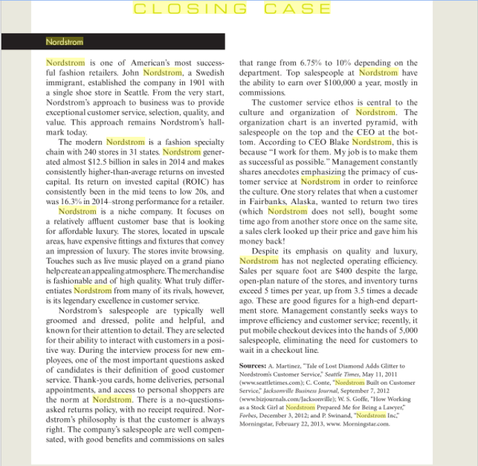 Solved CLOSING CASE Nordstrom Nordstrom is one of American's