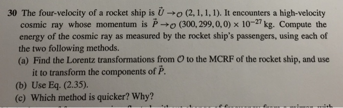 Solved 30 The four-velocity of a rocket ship is U →O | Chegg.com