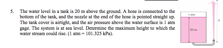 Solved The water level in a tank is 20 m above the ground. A | Chegg.com