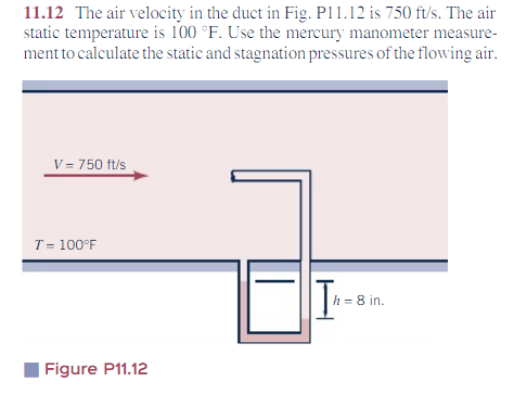 Solved The air velocity in the duct in Fig. P11. 12 is 750 | Chegg.com