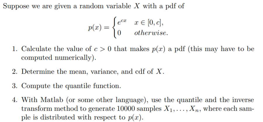 Solved Suppose we are given a random variable X with a pdf | Chegg.com
