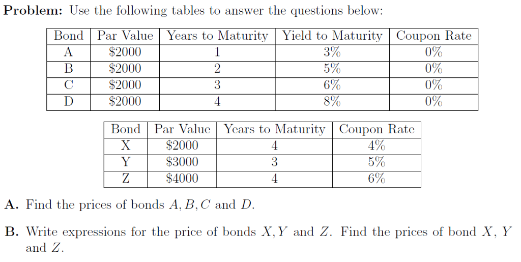 Solved Problem: Use the following tables to answer the | Chegg.com