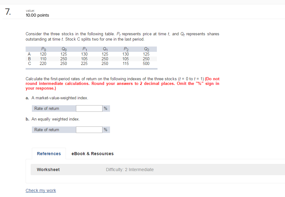 Solved Consider the three stocks in the following table. P_t