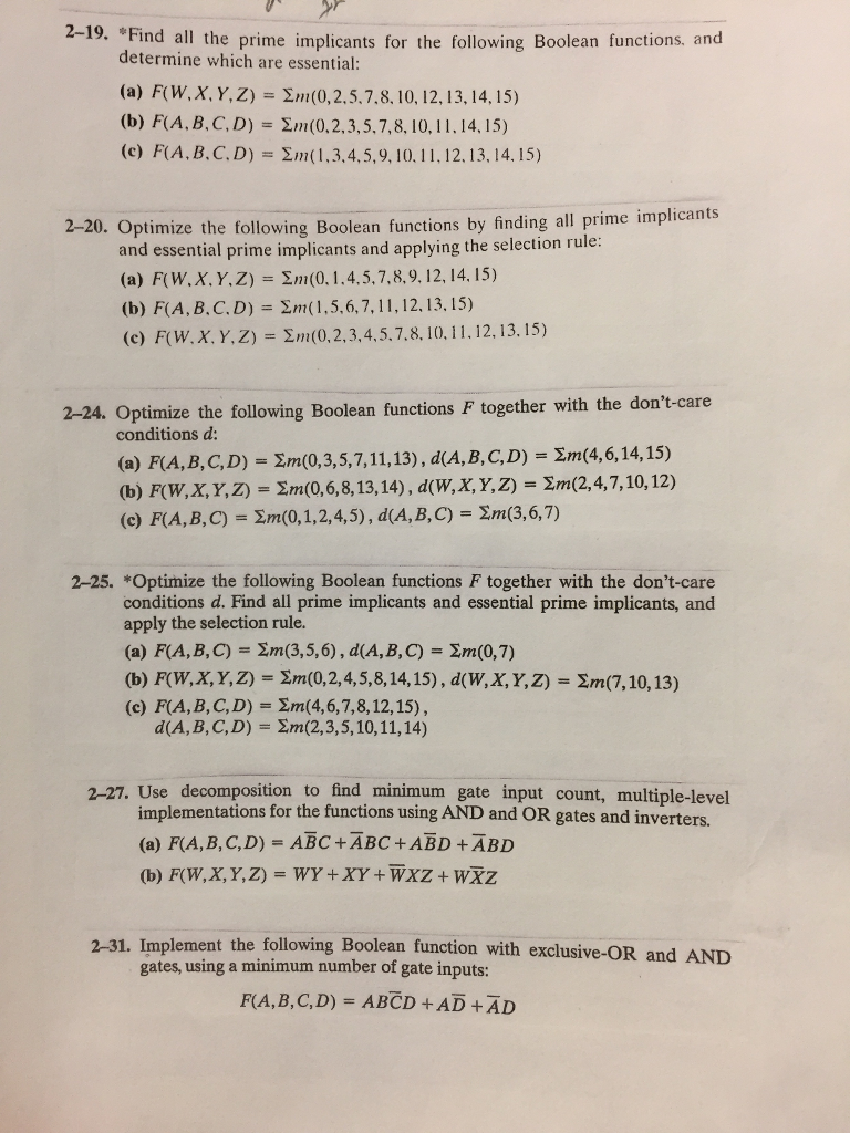 Solved Find All The Prime Implicants For The Following | Chegg.com