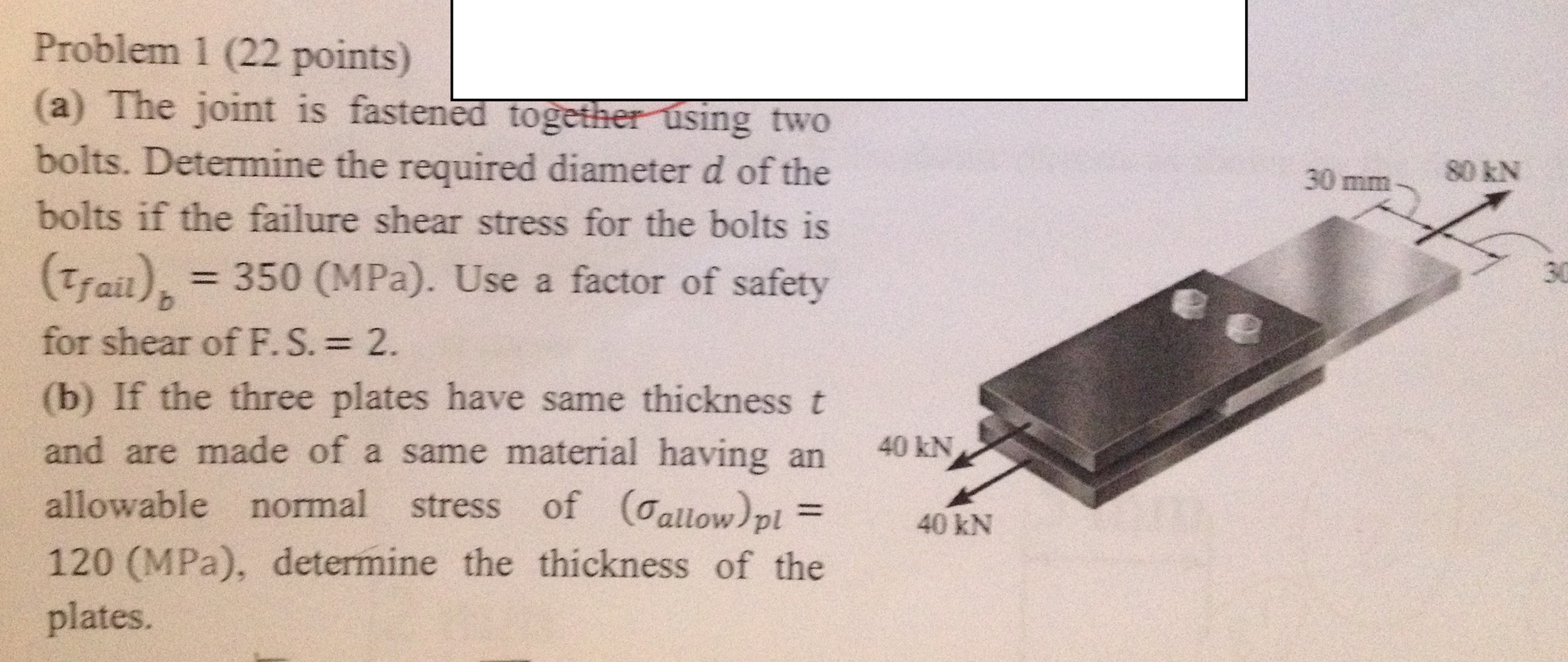 Solved The Joint Is Fastened Together Using Two Bolts. | Chegg.com