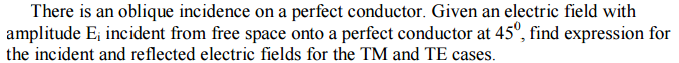 There is an oblique incidence on a perfect conductor. | Chegg.com