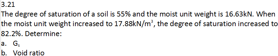 Solved 3.21 The degree of saturation of a soil is 55% and | Chegg.com