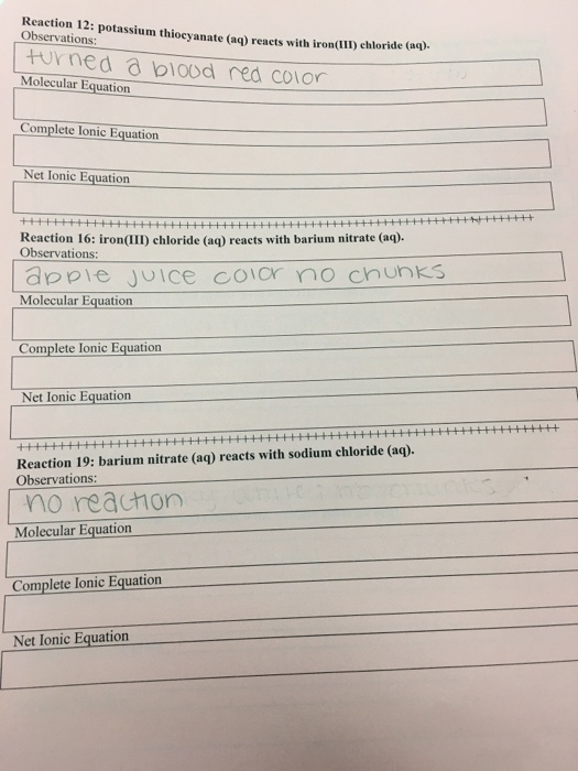 Solved potassium thiocyanate (aq) reacts with iron(III)