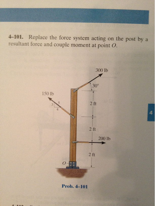 Solved Replace The Force System Acting On The Post By A | Chegg.com