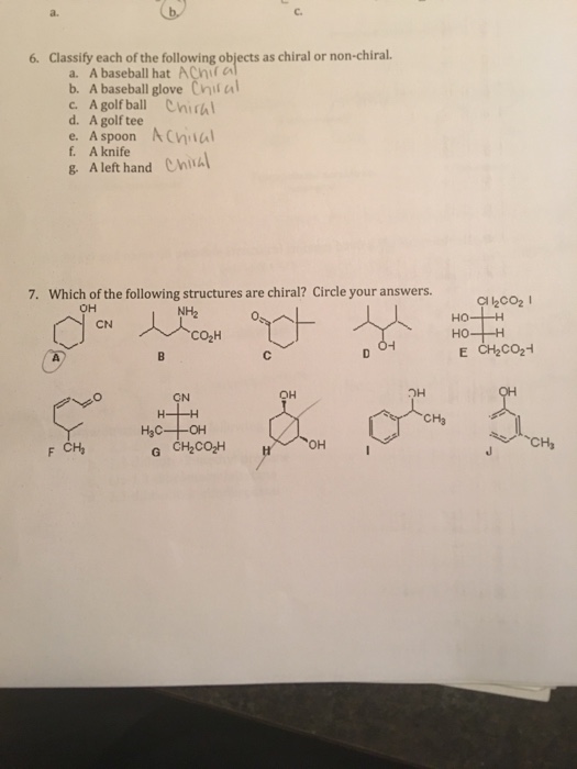 Solved Classify Each Of The Following Objects As Chiral Or | Chegg.com