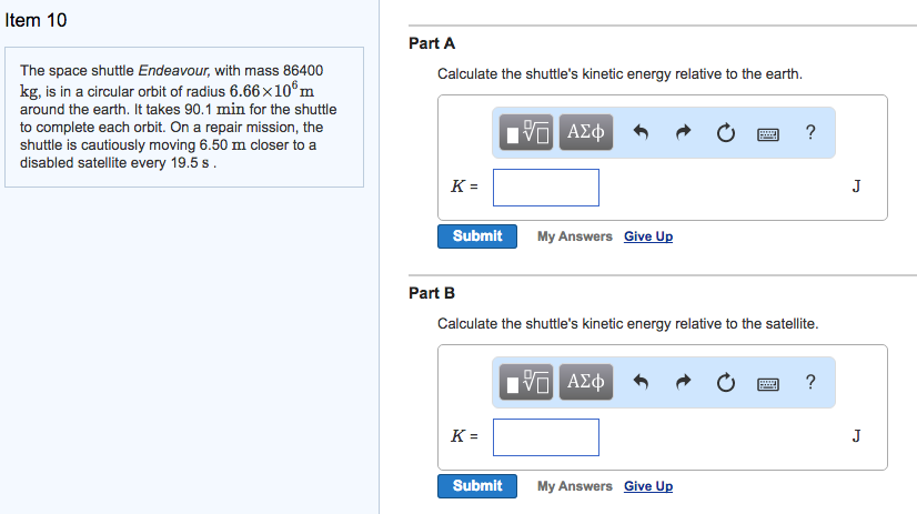 Solved Item 10 Part A The space shuttle Endeavour, with mass | Chegg.com