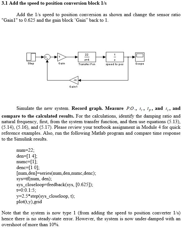 Create a DC Position and Speed Control Using MATLAB. | Chegg.com