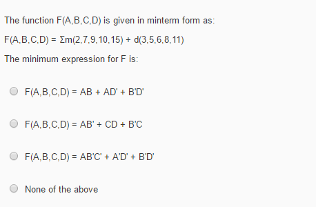 Solved The Function F(A, B, C, D) Is Given In Minterm Form | Chegg.com