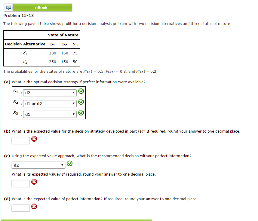 Solved The following payoff table shows profit for a