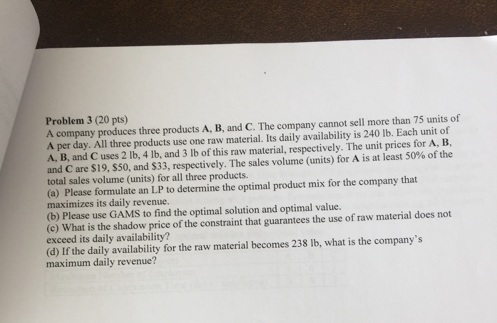 Solved A Company Produces Three Products A, B, And C. The | Chegg.com