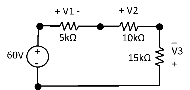 Solved 1) Use the voltage divider law to find V1, V2 and V3. | Chegg.com