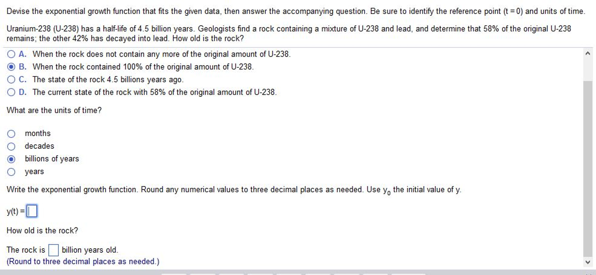 Solved Devise the exponential growth function that fits the | Chegg.com